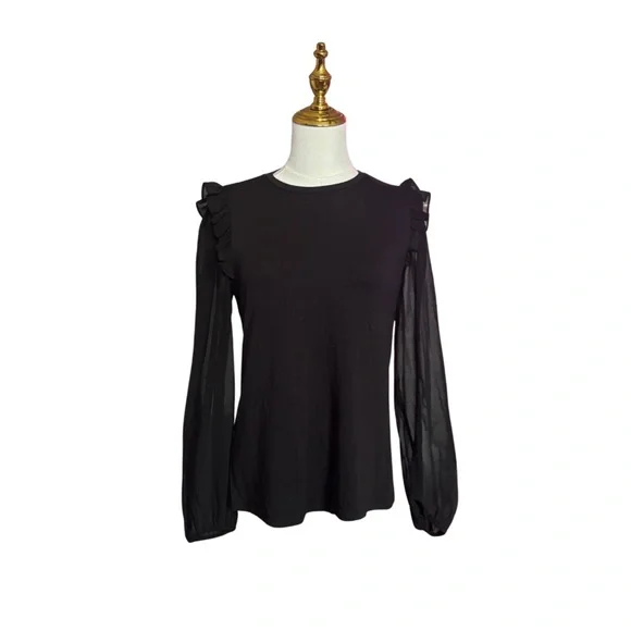 Elegant Black Ruffle Sleeve Blouse - Picture 1 of 7